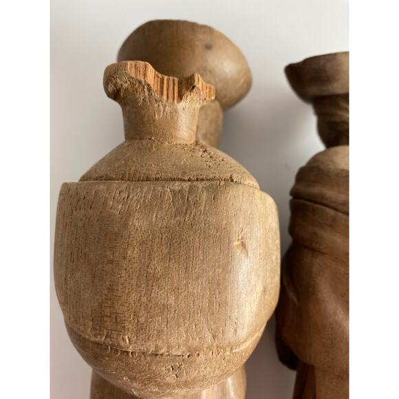 Set of 2 Primitive Hand Carved Wooden Figurines | Folk Art | 1930's - Picture 6 of 10